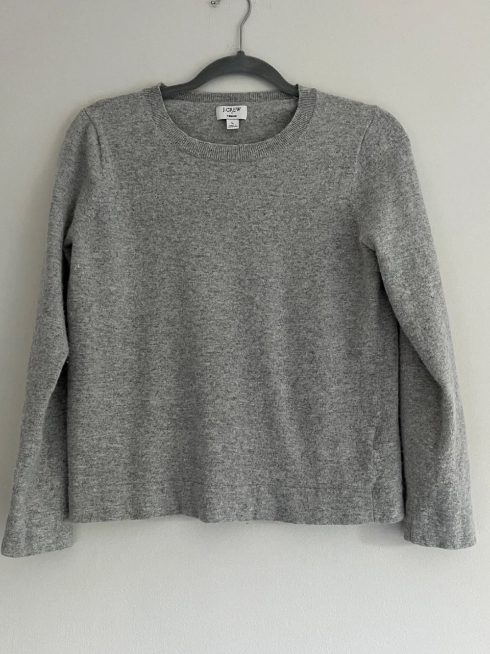 J.Crew Teddie Crewneck Sweater Sz L Gray Knit Long Sleeve Classic Cozy Luxuries